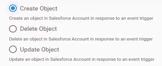 Choosing Event Trigger Object Type for Salesforce Dynamics Integration